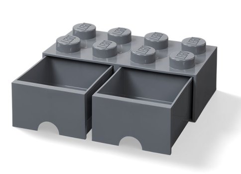 Cutie depozitare LEGO 2x4 cu sertare, gri inchis