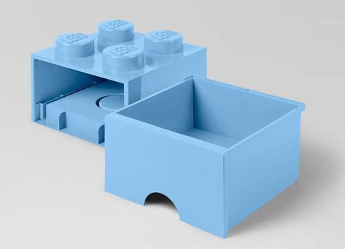 Cutie depozitare LEGO 2x2 cu sertar, albastru deschis