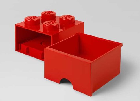 Cutie depozitare LEGO 2x2 cu sertar, rosu