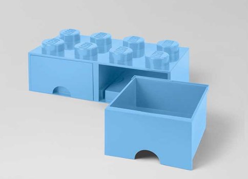 Cutie depozitare LEGO 2x4 cu sertare, albastru deschis