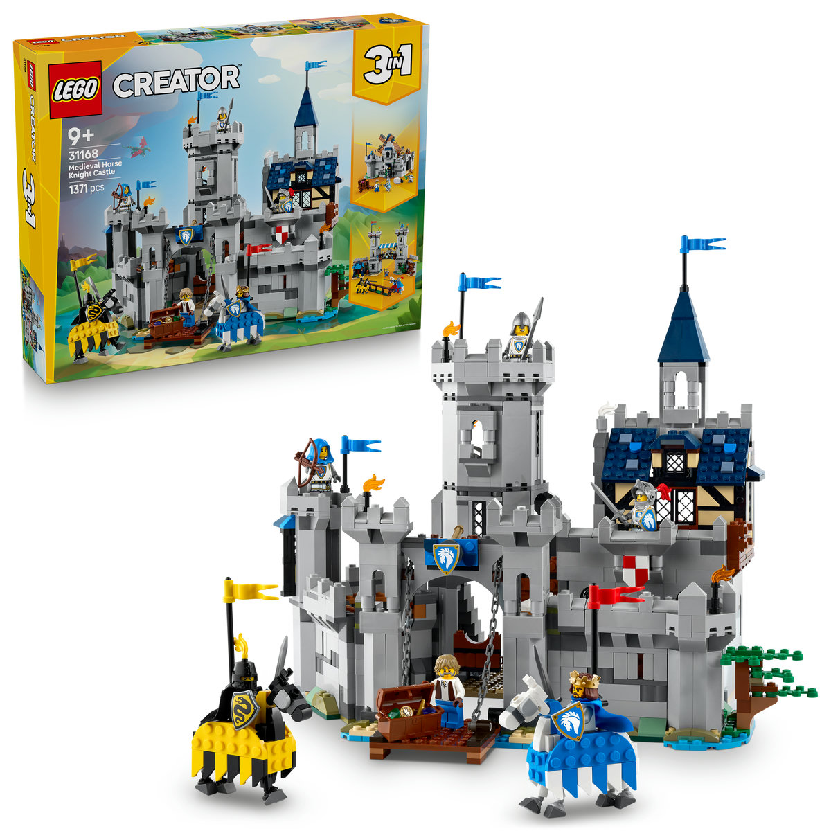 Castel medieval cu cai si cavaleri